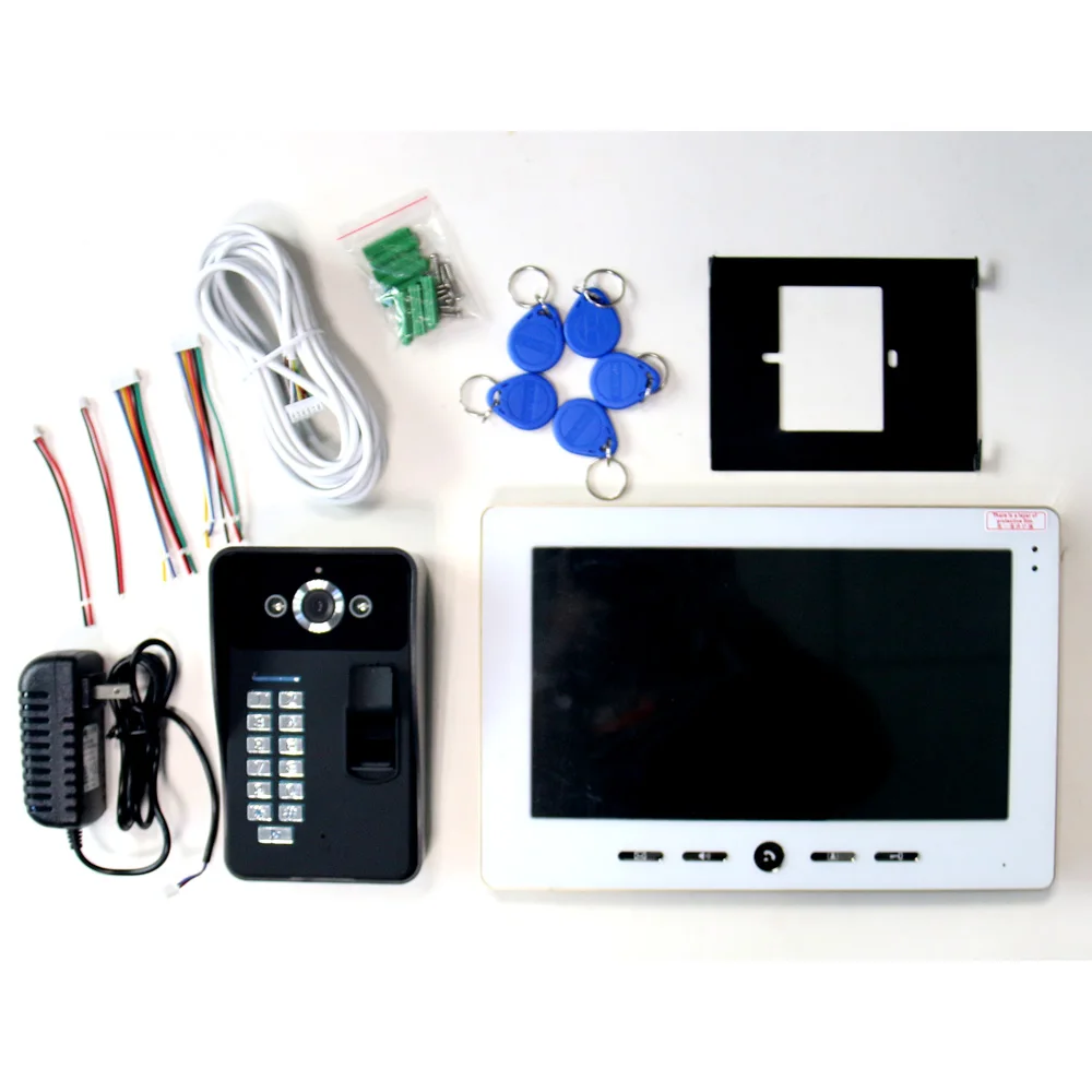 10 "ЖК-RFID распознавания отпечатков пальцев пароль телефон видео домофон Системы комплект с ИК Камера 1000 ТВ линии