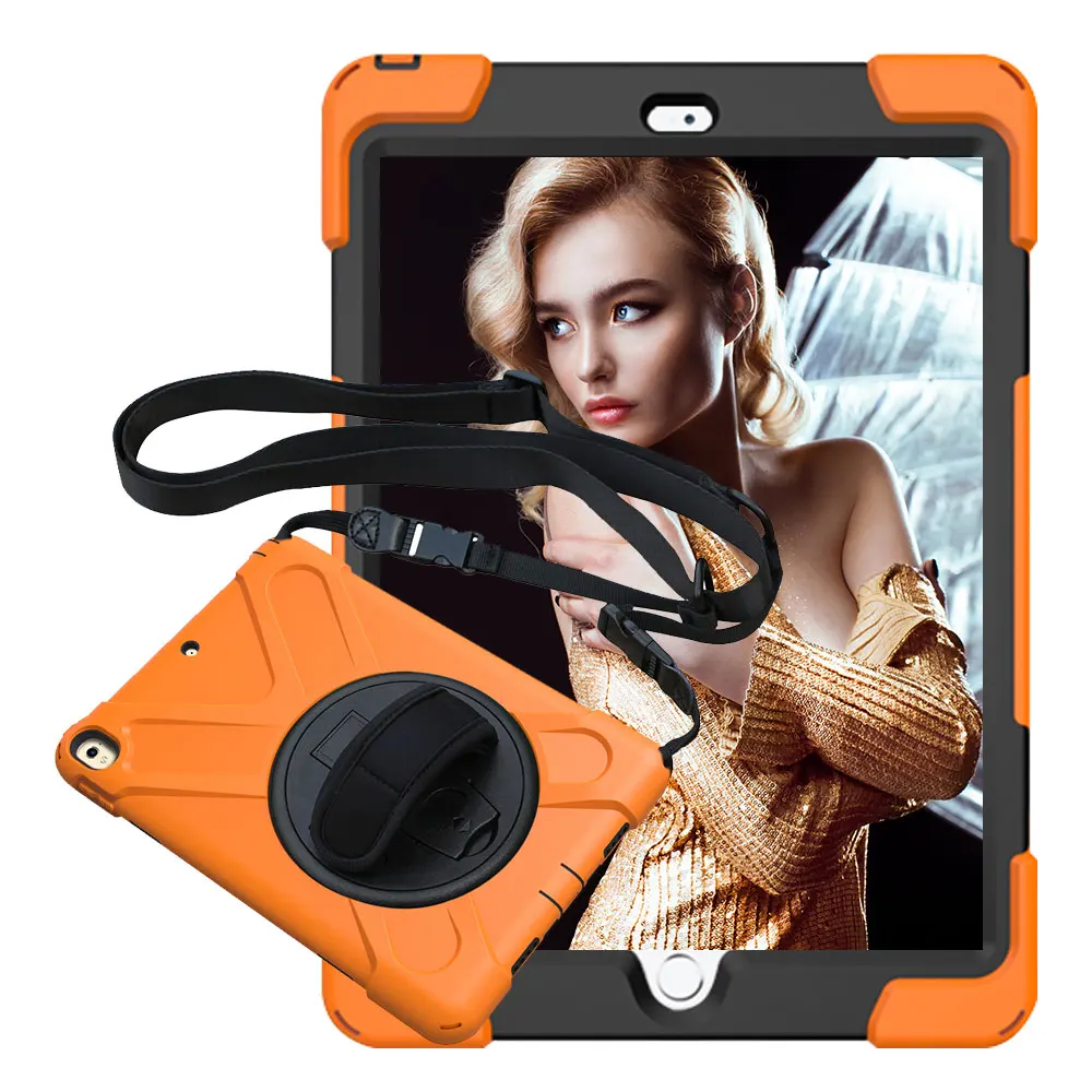online Para iPad Air 2 Pirata Tablet da Tampa Do Caso Safe Kids Caso à prova de choque Heavy Duty Silicone + PC Kickstand Com Pulso + Ombro cinta