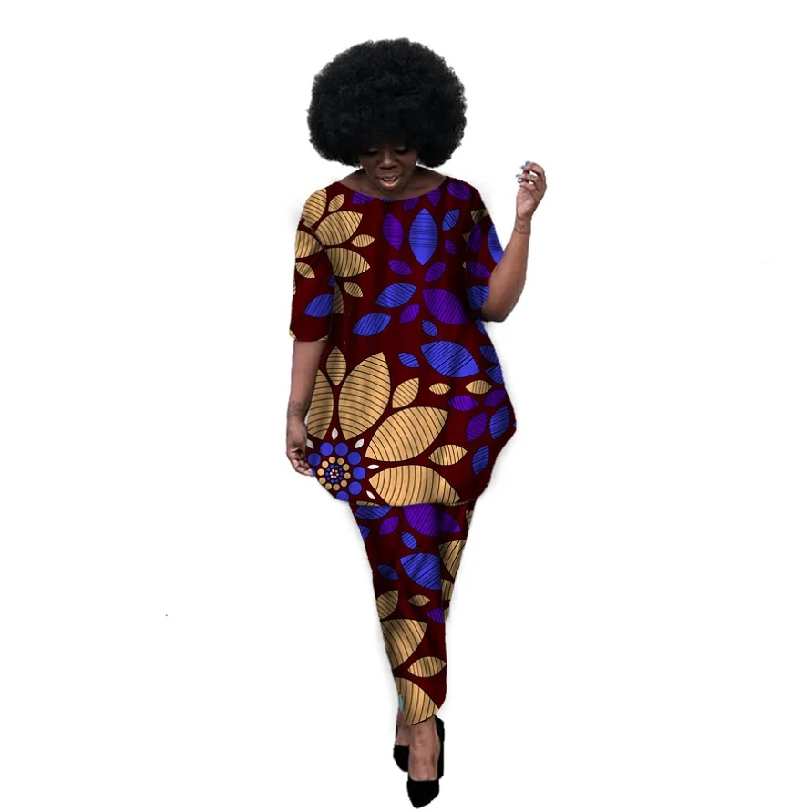 Африканские женские модные топы с принтом+ брюки, комплекты, женская футболка, африканская Женская одежда в африканском стиле, большие размеры, вечерние, по индивидуальному заказу - Цвет: 6
