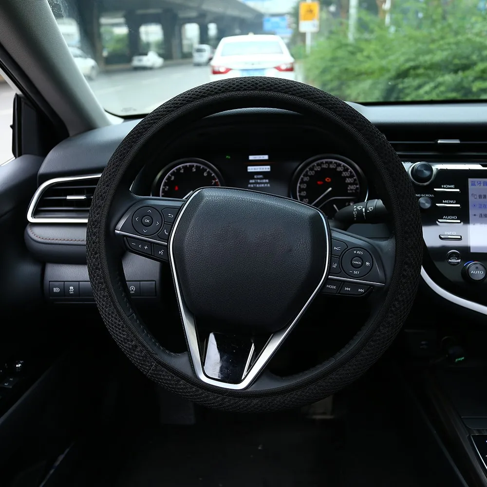 

38cm Multi-color Car Steering Wheel Cover Braid Skidproof Breathable Ice Silk Elastic Sandwich Fabric Handmade Car Accessories