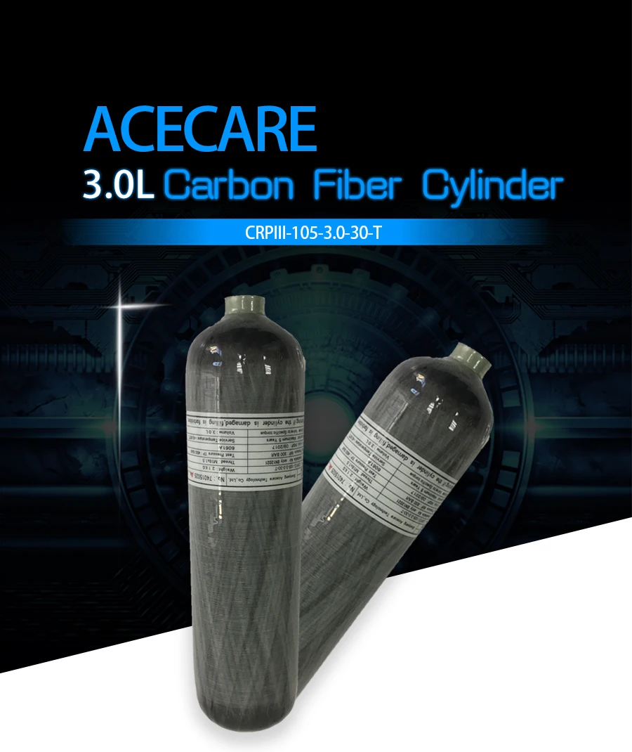 AC10331 Acecare Pcp Paintball Airforce Hpa Cylinder M18X1.5 2L/3L/6.8L Carbon Fiber Air Tank High Pressure 300Bar/4500Psi smart carbon monoxide detector