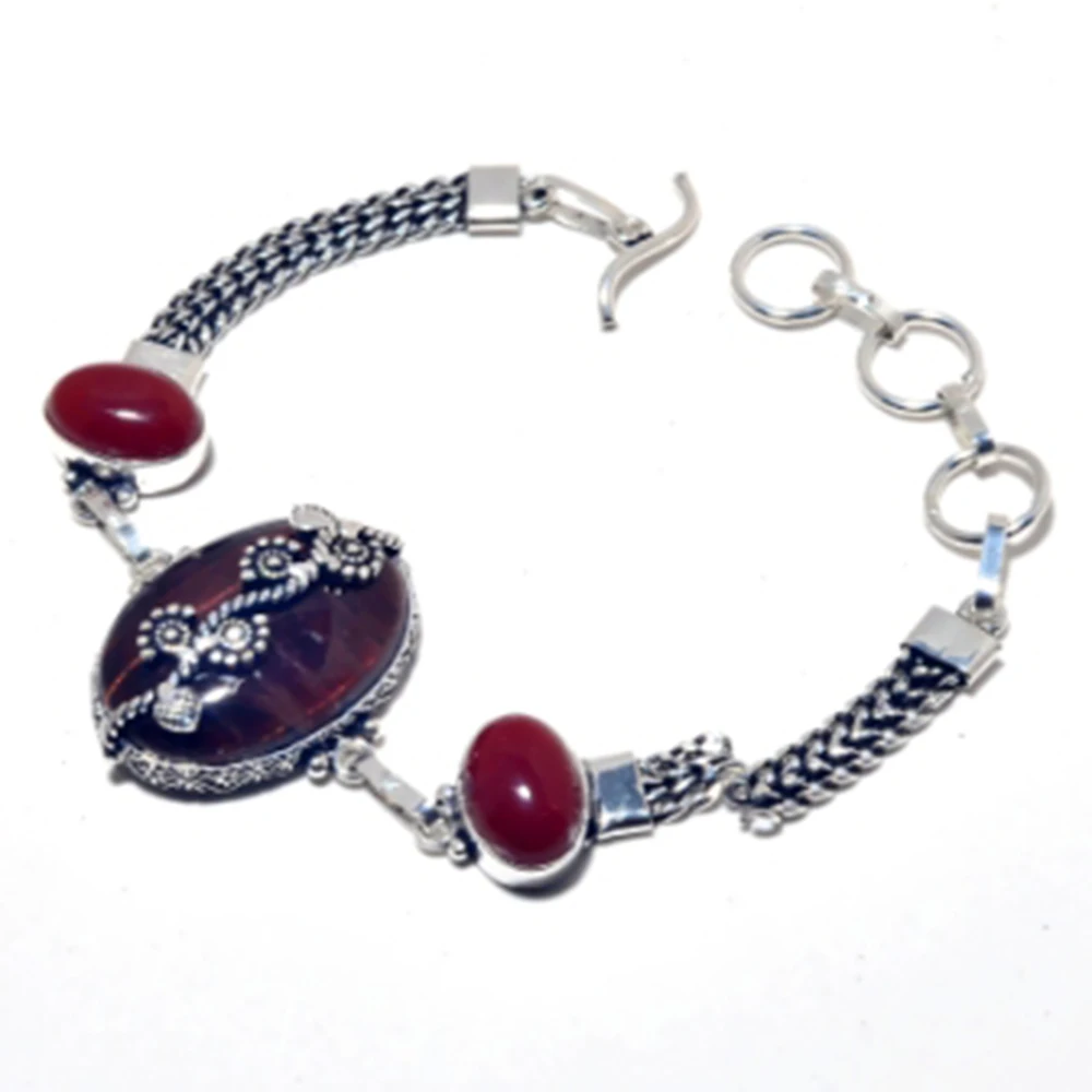 Железный тигровый глаз, браслет с сердоликом Серебряная накладка над медью, 22,8 см, B3772