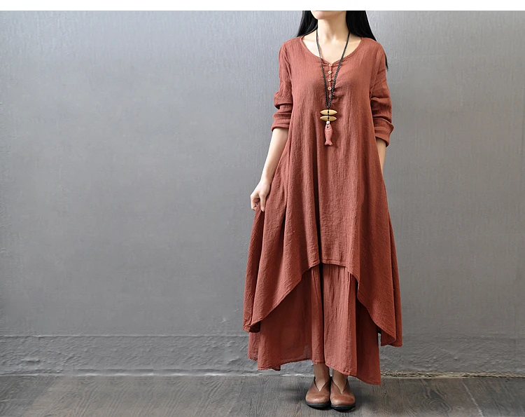 BONGOR LUSS 2017 New Fashion Women Dress Loose Long Sleeve Autumn Spring Dress Cotton Linen Solid Long Dress Vestidos Plus Size (2)