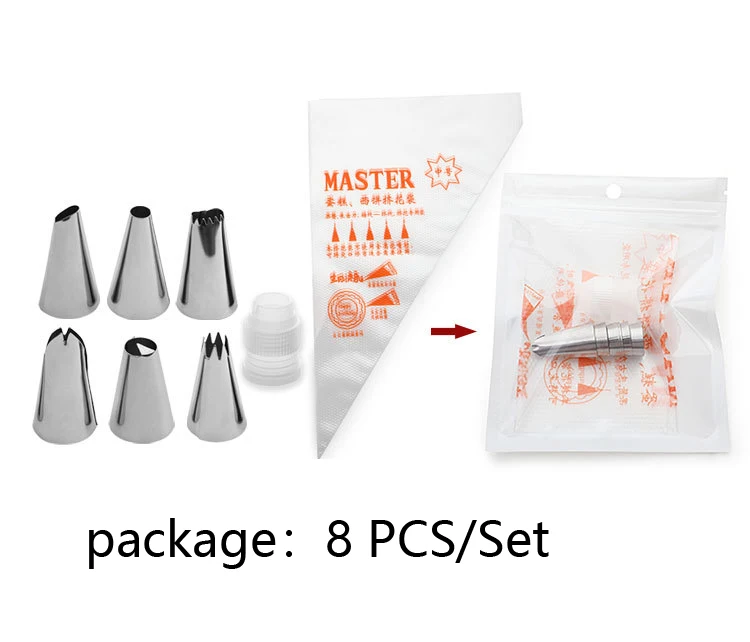 

8PCS Pastry Nozzles And Coupler Icing Piping Tips Sets Stainless Steel Rose Cream Bakeware Cupcake Cake Decorating baking