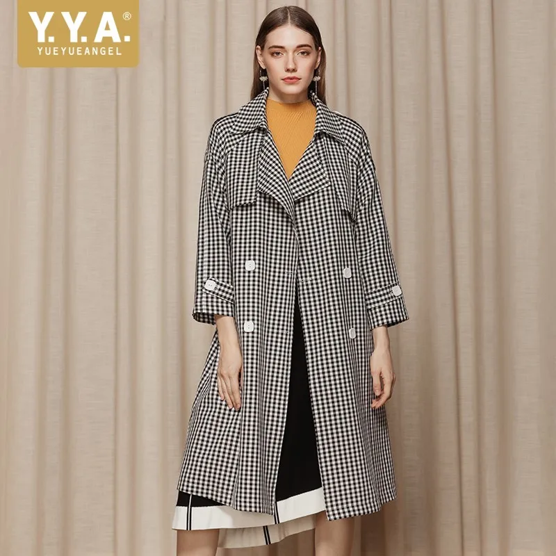 

Top Quality Classic Plaid Long Trench Coat Women Autumn Winter Woman Clothes Belted Loose Overcoat Streetwear Windbreaker Female