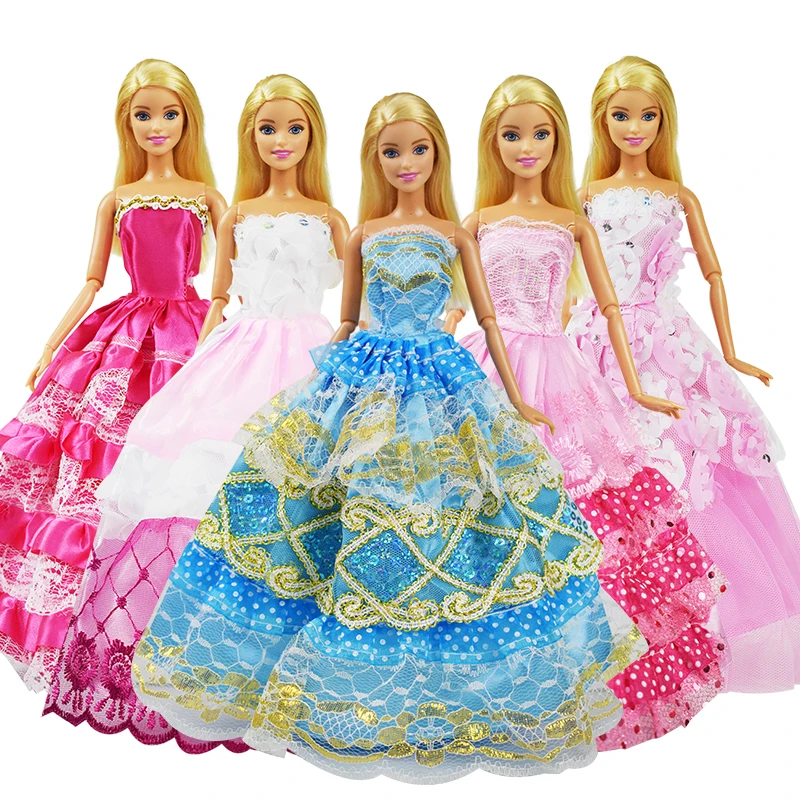 

5 Pcs/set Wedding Dress Fashion Party Dress Beautiful Princess Gown Mixed Style and Color Evening Dress for 12 Inch Doll Clothes