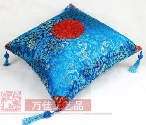 

45*45cm Chinese Silk Solid Color Little Dragon Pattern blue Cushion cover