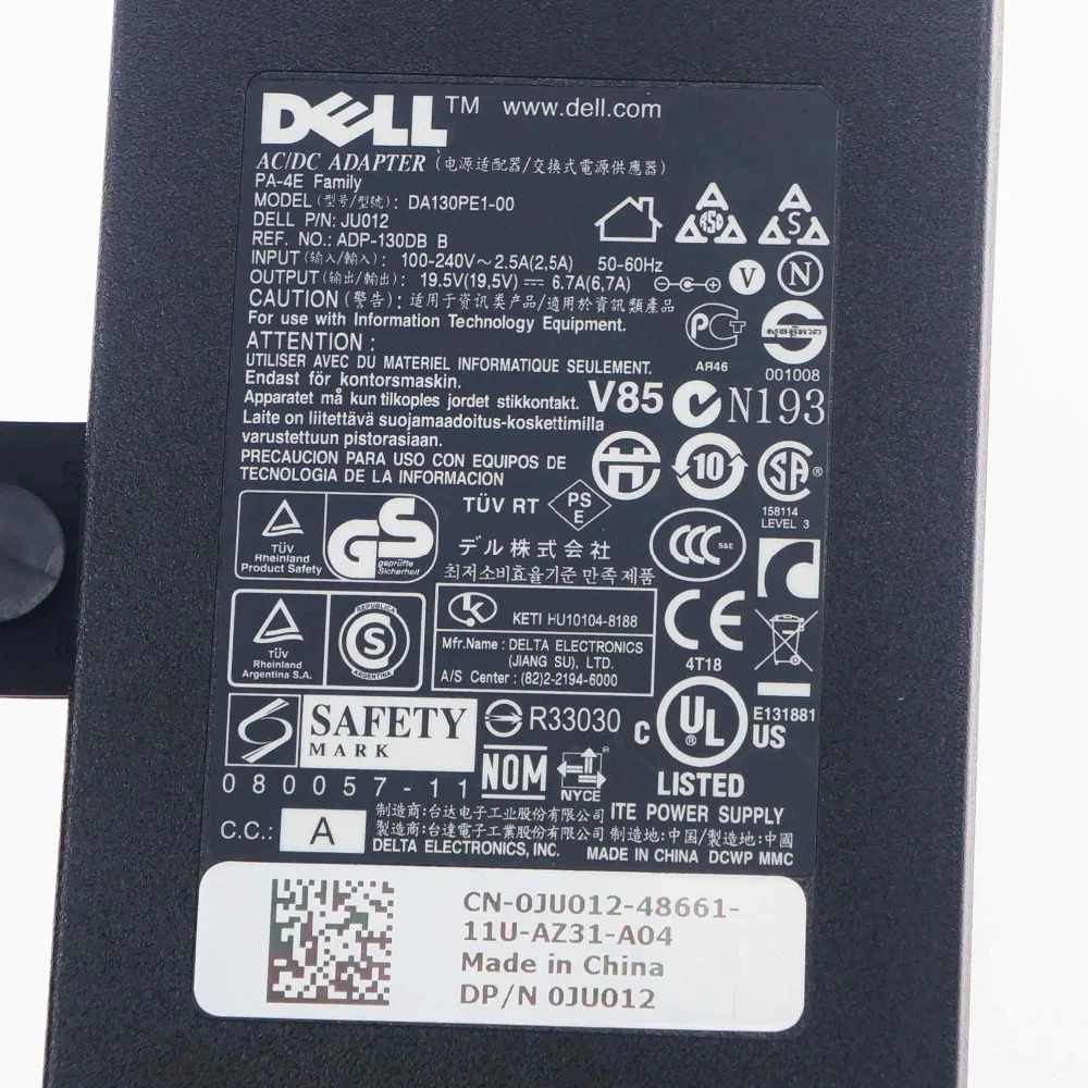 130 W AC Мощность адаптер для ноутбука Dell Latitude E5520 E5400 E5500 E6400 E6500 ноутбук Зарядное устройство 0JU012 JU012 ADP-130DB 19,5 V 6.7A