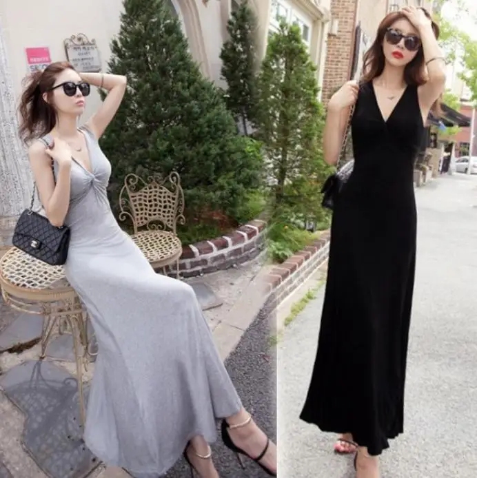 

Women dress new summer sexy temperament cultivate one's morality deep v-neck sundress modal long dress