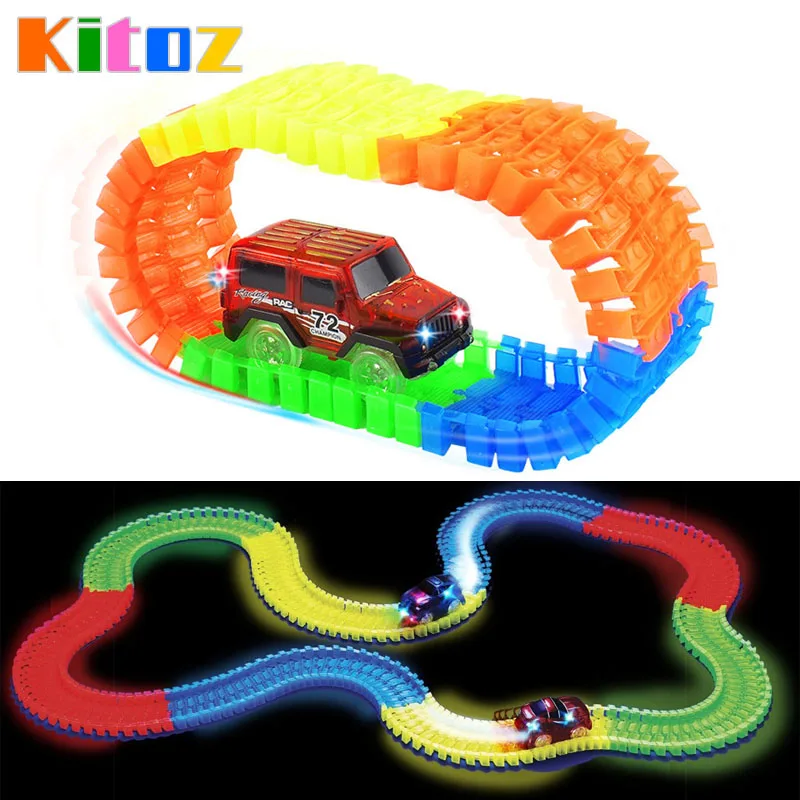 Kitoz Toy Racing Car Track Slot Glow In Dark Bend Flex Twist Colorful  Buildable Assembly Racing Racetrack Court With Led Car -  Railed/motor/cars/bicycles - AliExpress