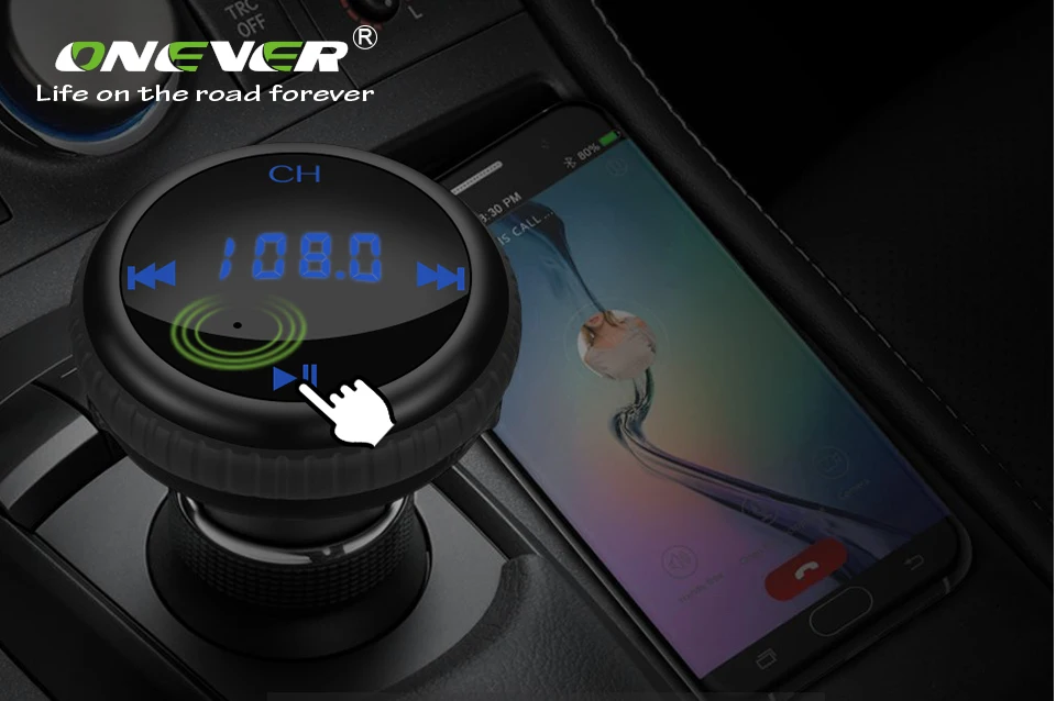 ONEVER FM передатчик Bluetooth модулятор Hands Free Car Kit с автомобиля GPS отслеживания местоположения автомобиля mp3 аудио плеер USB Зарядное устройство светодиодный