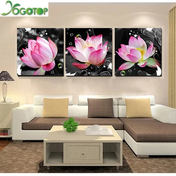 

YOGOTOP DIY Diamond Painting Cross Stitch Kit Full Diamond Embroidery 5D Diamond Mosaic Home Decor lotus Flowers triptych ML269