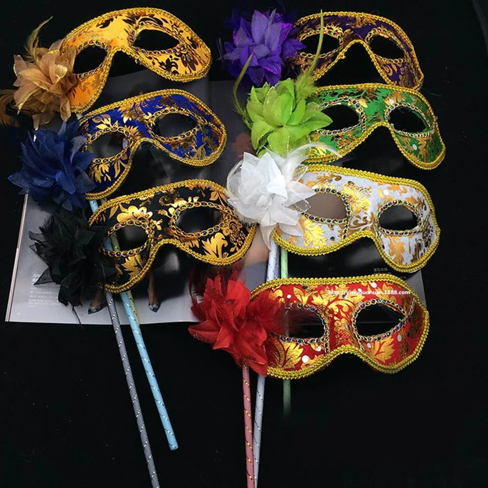

1Pc Masks Venetian Masquerade Eye Mask On Stick Mardi Halloween For Party Prom Ball Purple Fantasy 2018 New Hot Sale new Masks