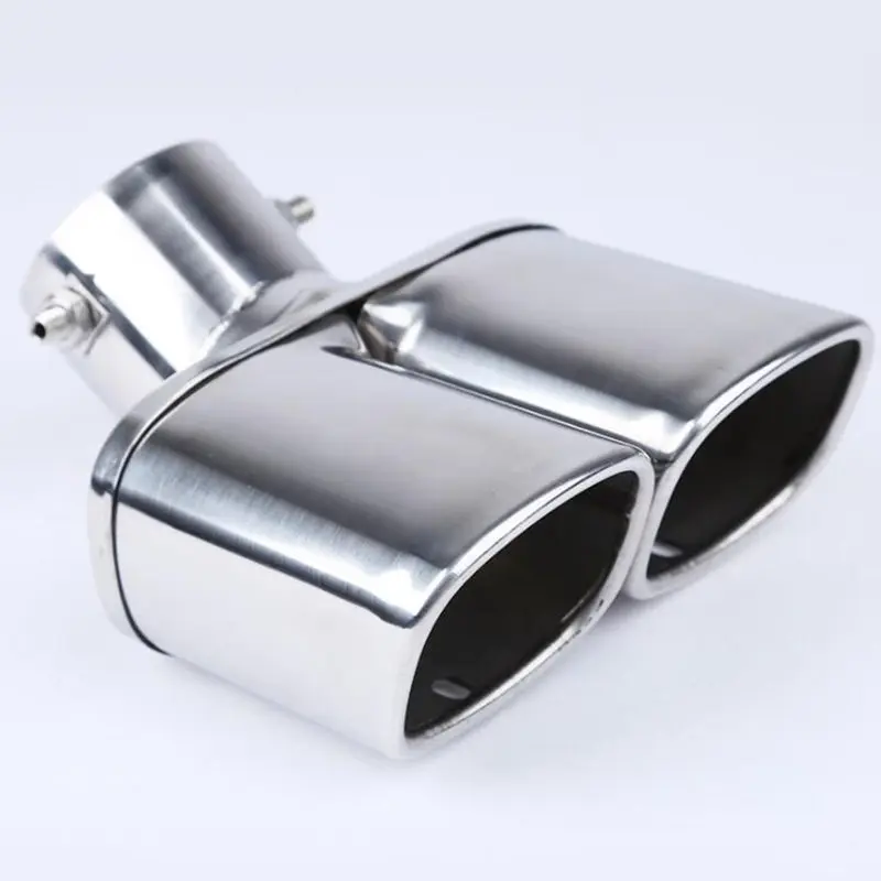 63MM Chrome Modified Car Rear Tail Throat Muffler Stainless Steel Exhaust Dual Pipe Square Exhaust Tailpipe 