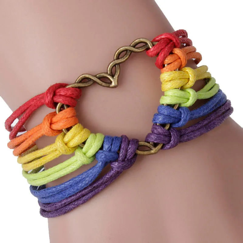 

2019 Hot Rainbow Flag Pride LGBT Charm Heart Braided Bracelet Gay Lesbian Love Bracelets Drop Shopping Mujer Pulseras Wd2