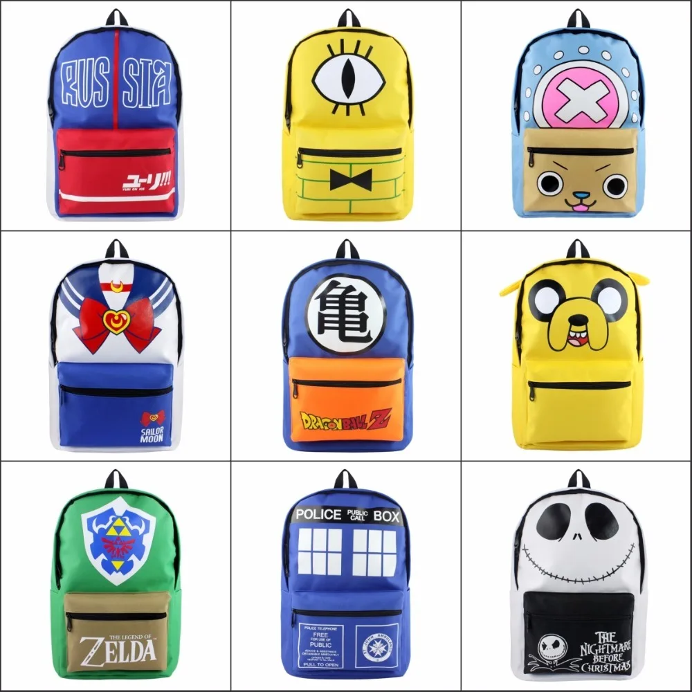 

YURI on ICE Gravity Falls Doctor Who ZELDA backpack Large School bag Canvas Travel Bag cute package Shoulder Bag 12 style