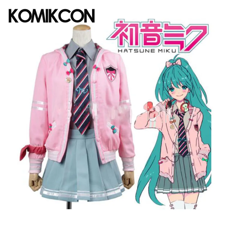 lidenskab brud feminin Vocaloid Miku Project DIVA-f Cosplay Costume Girls School Uniform Women Pink  hooded Jacket &Grey Shirt&Blue Skirt&Tie Full Set - buy at the price of  $89.99 in aliexpress.com | imall.com