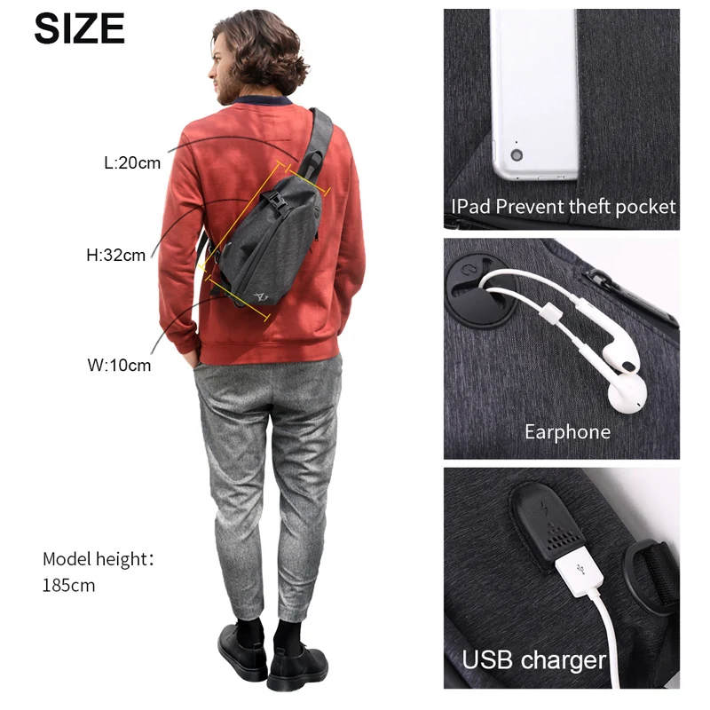ARCTIC HUNTER 00045 корейские сумки через плечо для мужчин с usb зарядкой