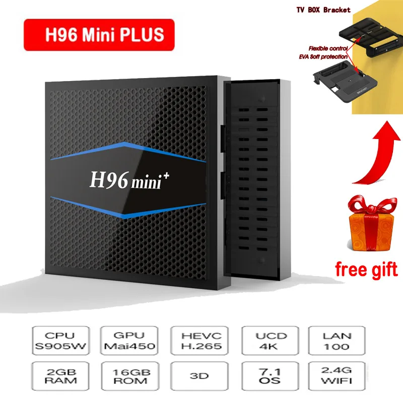 ТВ коробка H96 Мини плюс Android 7,1 Amlogic S905W Quad core 2 ГБ/16 ГБ 2.4g WiFi Lan 100 м 4 К H.265 UHD h96 mini + Smart Media Player
