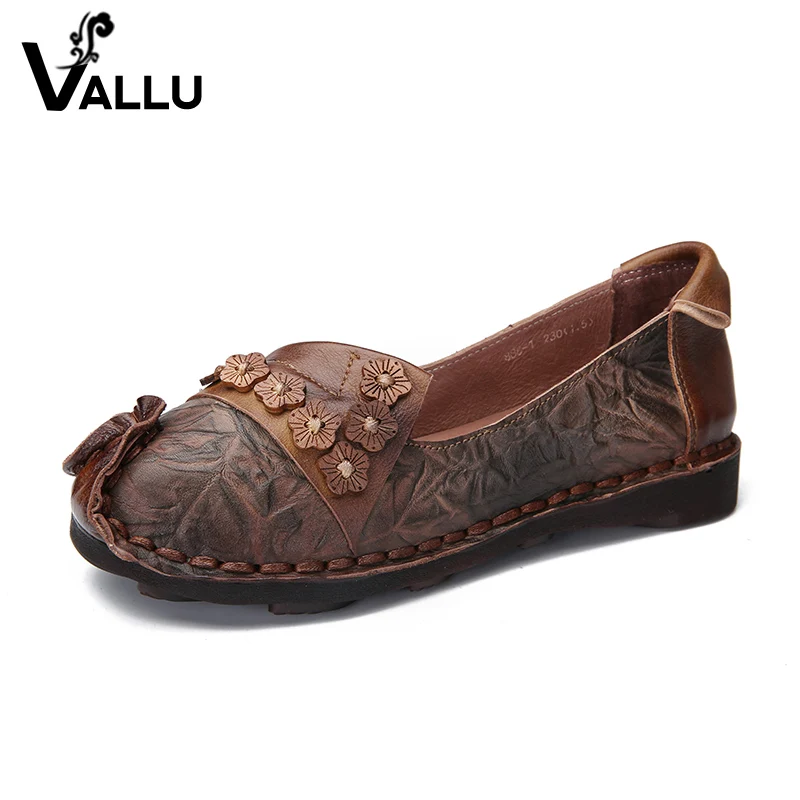 

Flower Women Shoes Summer Flat Shoes Woman Real Leather Super Soft Elegant 2019 Lady Flats Handmade Vintage Female Leisure Shoes