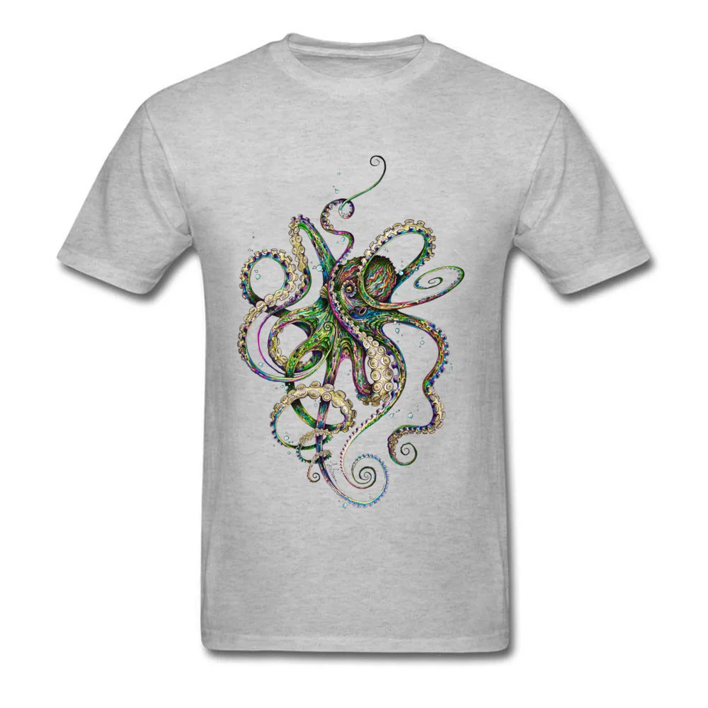 Octopsychedelia Comics Summer/Fall 100% Cotton Round Collar Mens Tops Tees Design Tops T Shirt Faddish Short Sleeve Top T-shirts Octopsychedelia grey