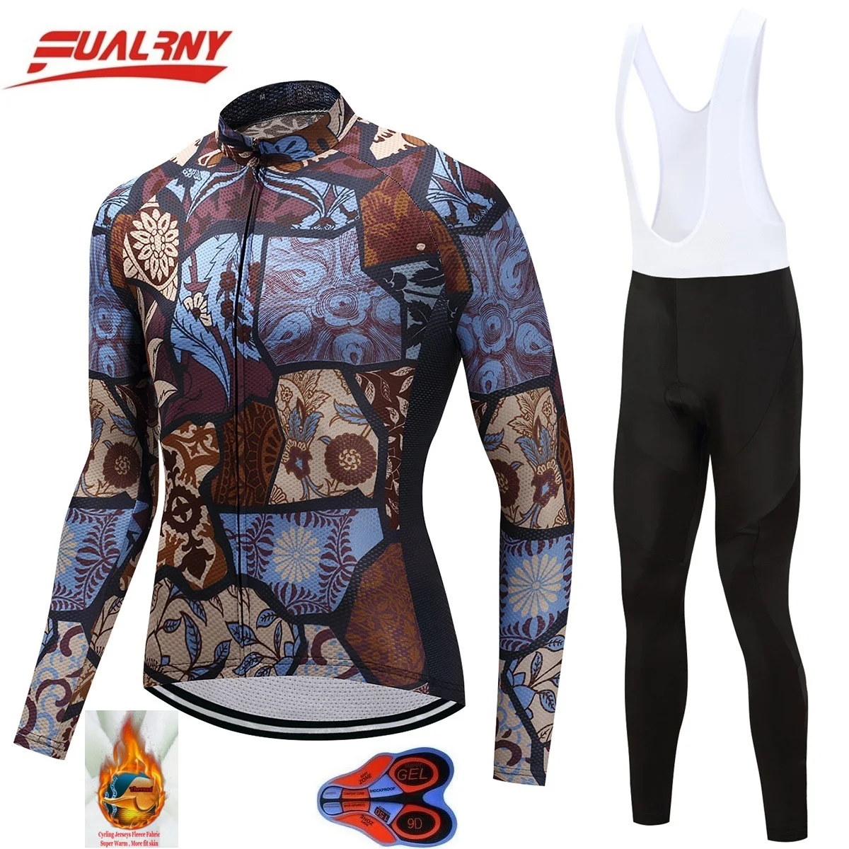 

2019 NEW Team FUALRNY Long sleeve Ropa Ciclismo Cycling Jersey set 9D/winter Thermal Fleece/MTB Bike For Man Stitching pattern