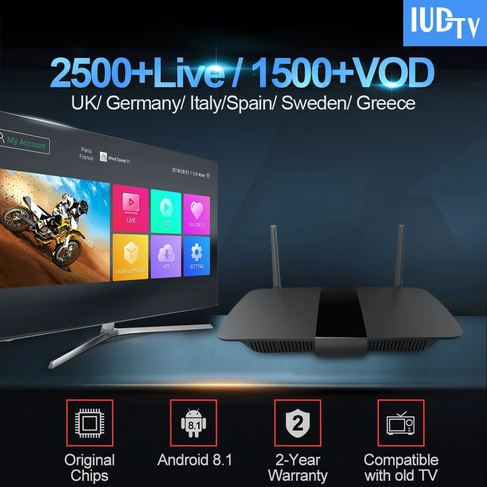 

IPTV Sweden Smart Tv Box IUDTV Code With Iptv Subscription Android 8.1 Q1504 RK3229 1G/2G 8G/16G Germany Italy UK Spain Iptv Box