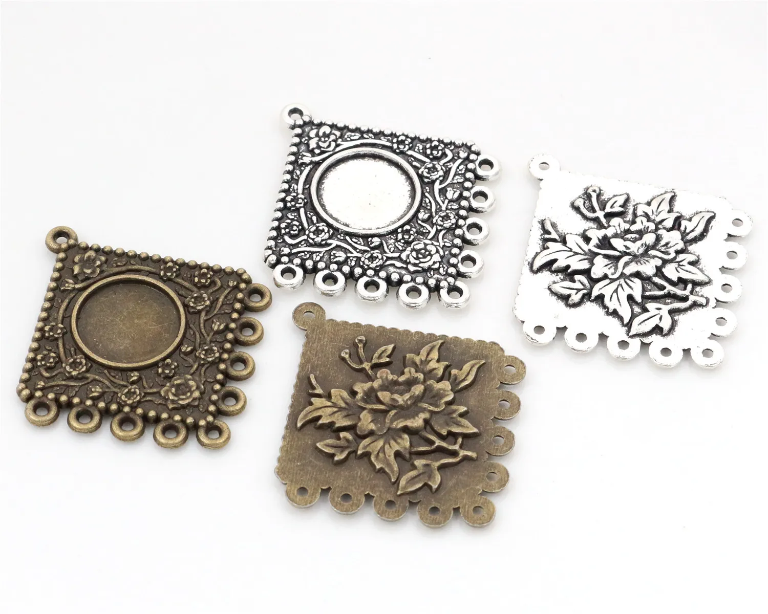 

10pcs 12mm Inner Size Antique Silver and Bronze Flower Style Cabochon Base Cameo Setting Charms Pendant