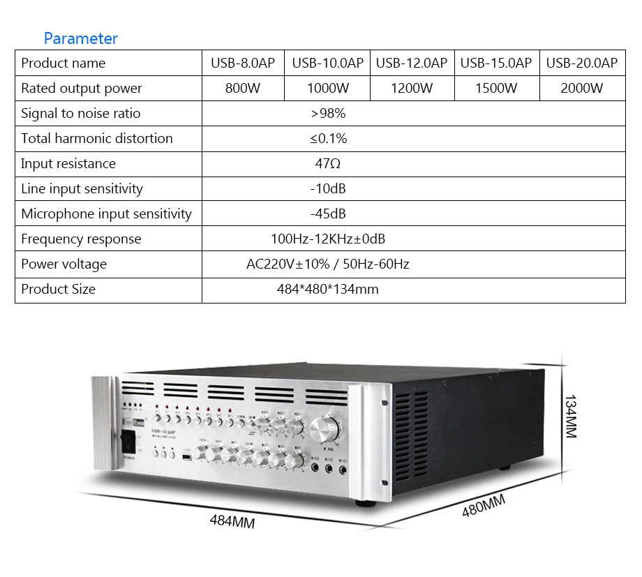 1200 Вт большой усилитель мощности для PA системы 220 В USB 8 зональный контроль миксер усилители