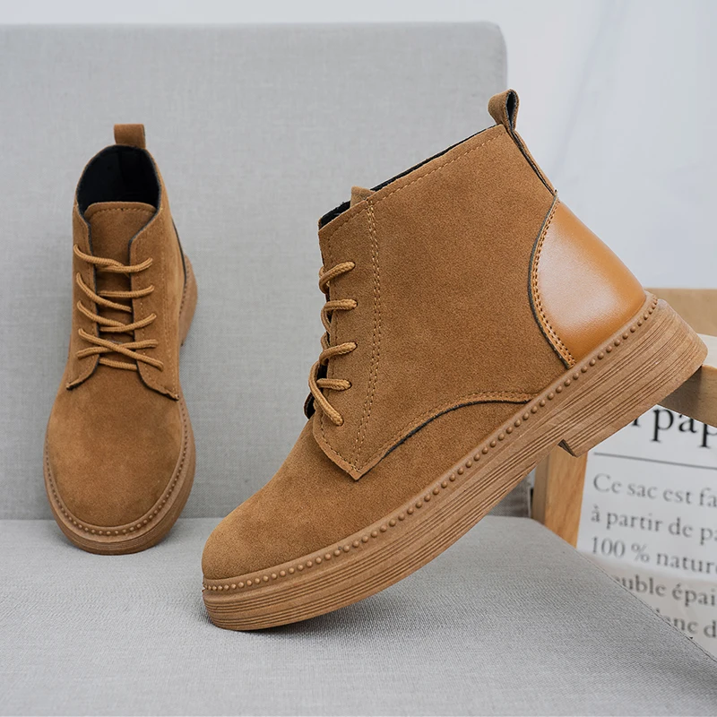 

Fashion Women Boots Suede Leather Autumn winter Metal Shoes Lace up Ankle Boots Woman zapatos de mujer