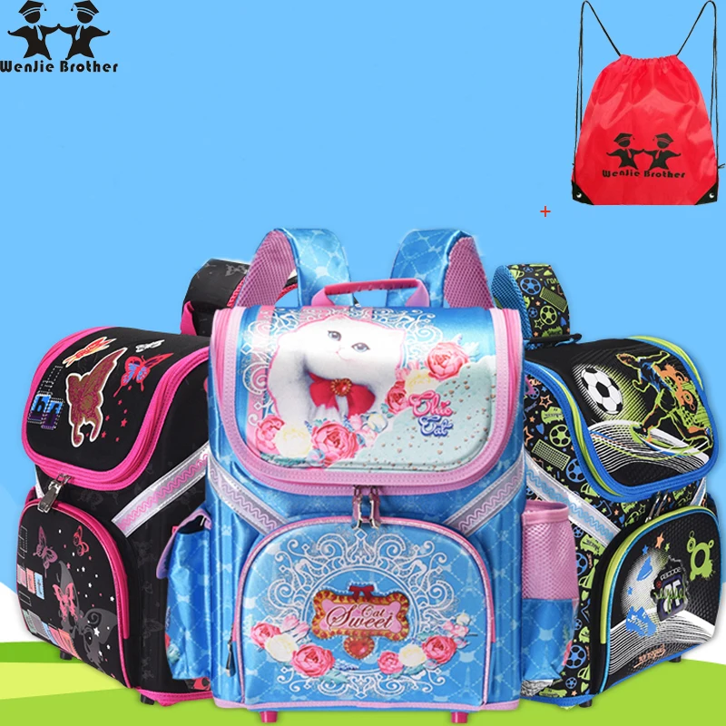 

Wenjie brother 2023 New Kids cat butterfly School bag EVA Folded Orthopedic Children boy and girls backpack Mochila Infantil