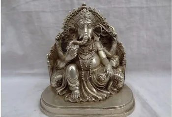 

YM 316 Chinese Silver Buddhism 4 Arms Ganapati Ganesh Lord Brass Ganesha Buddha Statue