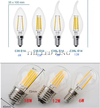 

1- 10pcs LED Candle bulb C35 C35L vintage lamp E14 LED 110V 220v LED Globe decorative 6W 12W 18W Filament Edison LED Light Bulbs