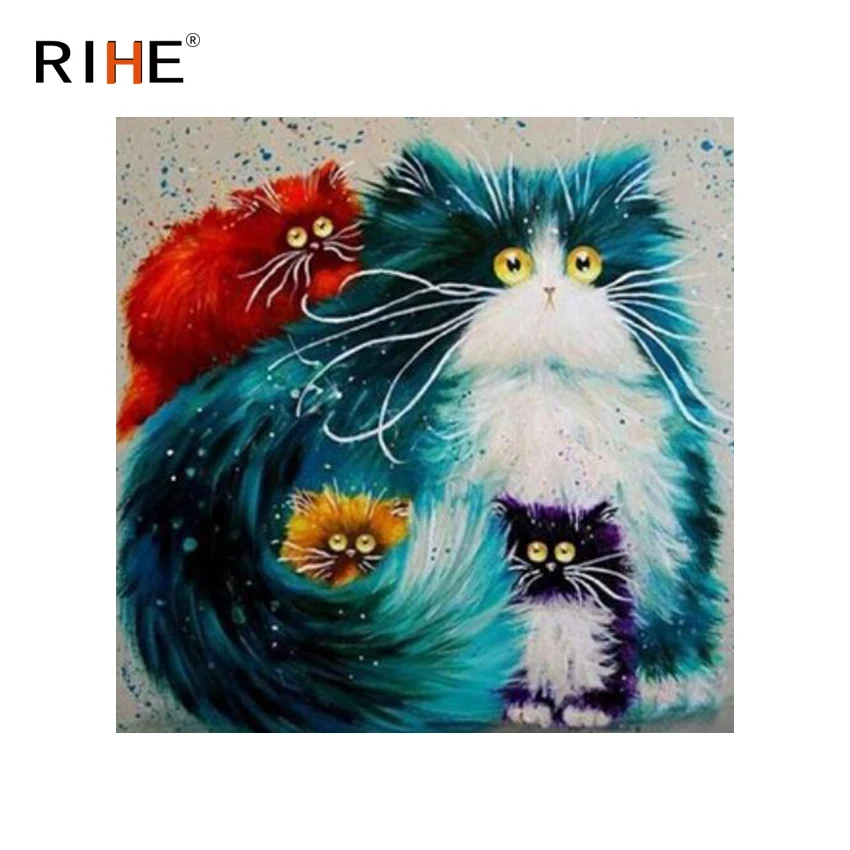 

RIHE Cat Family Diy Painting By Numbers Animal Oil Painting On Canvas Hand Painted Cuadros Decoracion Acrylic Paint Home Decor
