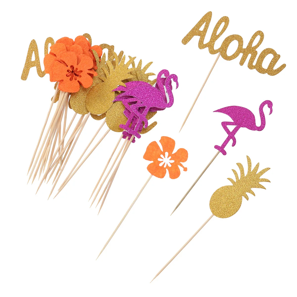 20 шт. Фламинго цветок ананас Aloha письмо торт топперы блестки кекс выбирает торт Decoraiton для Гавайи для Гавайской вечеринки