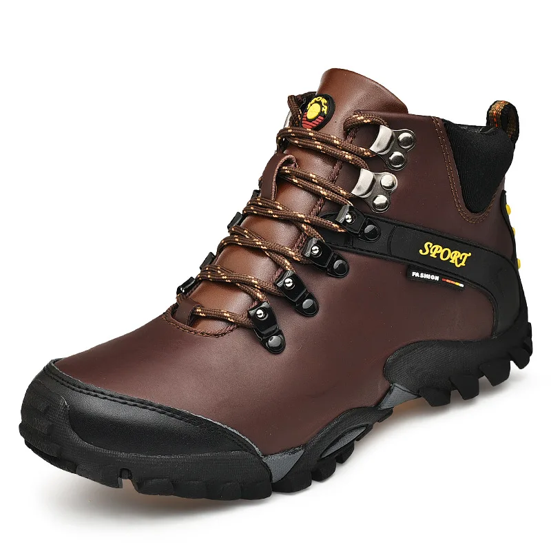

Mountaineering shoes 2018 autumn new soft leather hiking boots outdoor non skid shock absorbing fitness men's shoes size39-46