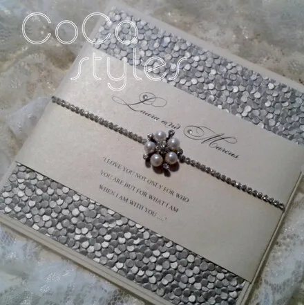  Cocostyles personalized novel shining pebble invitation card with pearl brooch and sliver foil for  - 32892370830