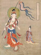 Top traditional Chinese painting canvas prints Dunhuang Cave painting Bodhisattva leading a lady donor towards the Pure Lands top traditional chinese painting canvas prints dunhuang cave painting bodhisattva leading a lady donor towards the pure lands