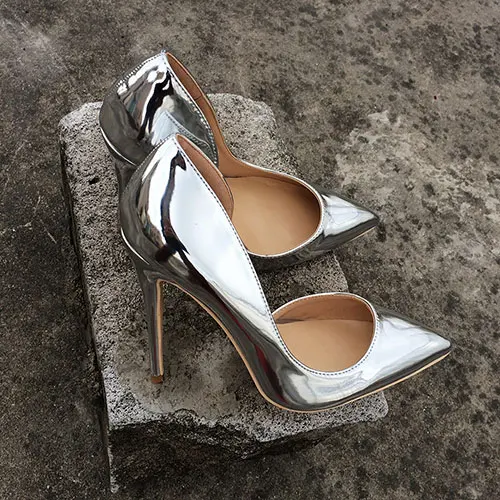 Veowalk/блестящие серебристые женские туфли D'Orsay на высоком каблуке с острым носком; пикантные женские вечерние туфли на каблуке 12, 10, 8 см; свадебные туфли-лодочки для невесты - Цвет: Silver 10cm Heels