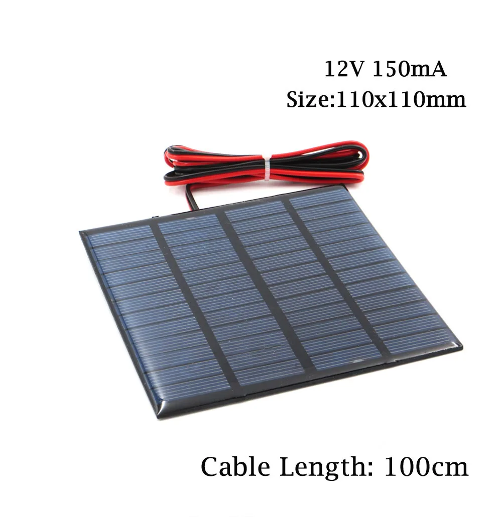 12В 18В солнечная панель с 100/200 см проводной мини Солнечной системой DIY для батареи сотового телефона зарядное устройство 1,8 Вт 1,92 Вт 2 Вт 2,5 Вт 3 Вт 1,5 Вт 4,5 Вт 5 Вт - Цвет: 12V 150mA