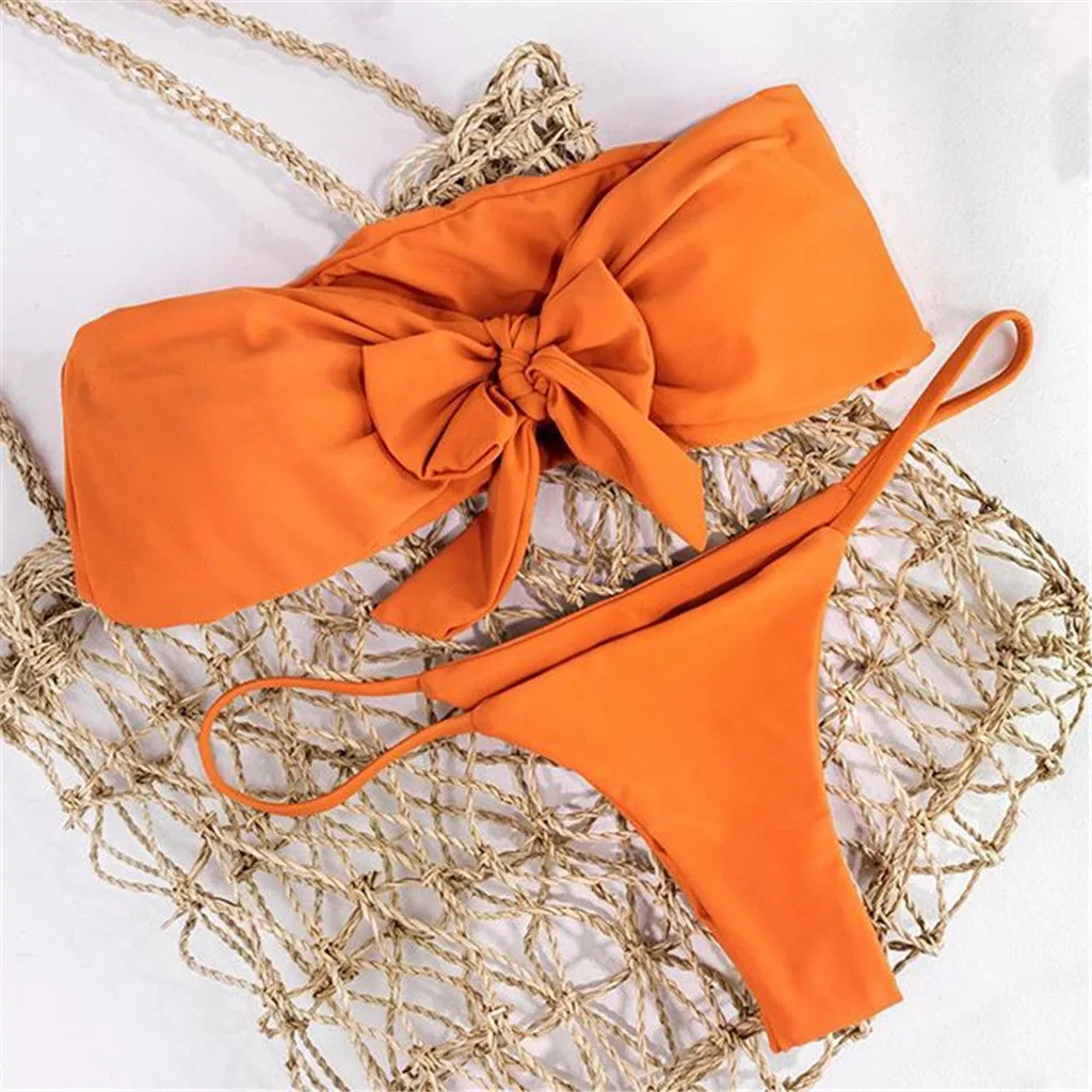 

Simple Sexy Casual Women Swimsuit Summer Fashion Padded Push-up Bra Bikini Set Lace UP Low Waist Bathing Suit zapatos de mujer