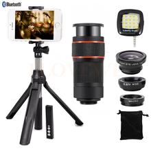 Телефон объектив Комплект 8X зум-телеобъектив Оптические стёкла телескоп Fisheye Широкий формат макро Lentes монопод Штатив для Iphone 4 5 6 7 6 s 8