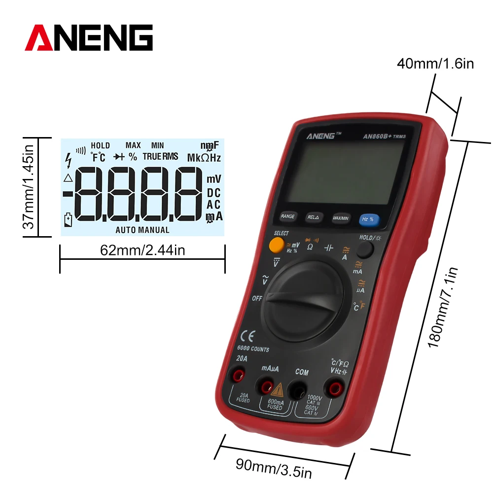 AN860B ЖК-дисплей 6000 отсчетов цифровой мультиметр с подсветкой переменного тока/постоянного тока Напряжение сопротивление, частота Температура тестер-мультиметр