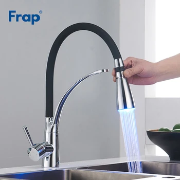 

Frap LED Light Kitchen Faucet with Rubber Bathroom Tap Water Torneira Faucets Sink Taps Pull Down Deck Mounted Crane Y40051