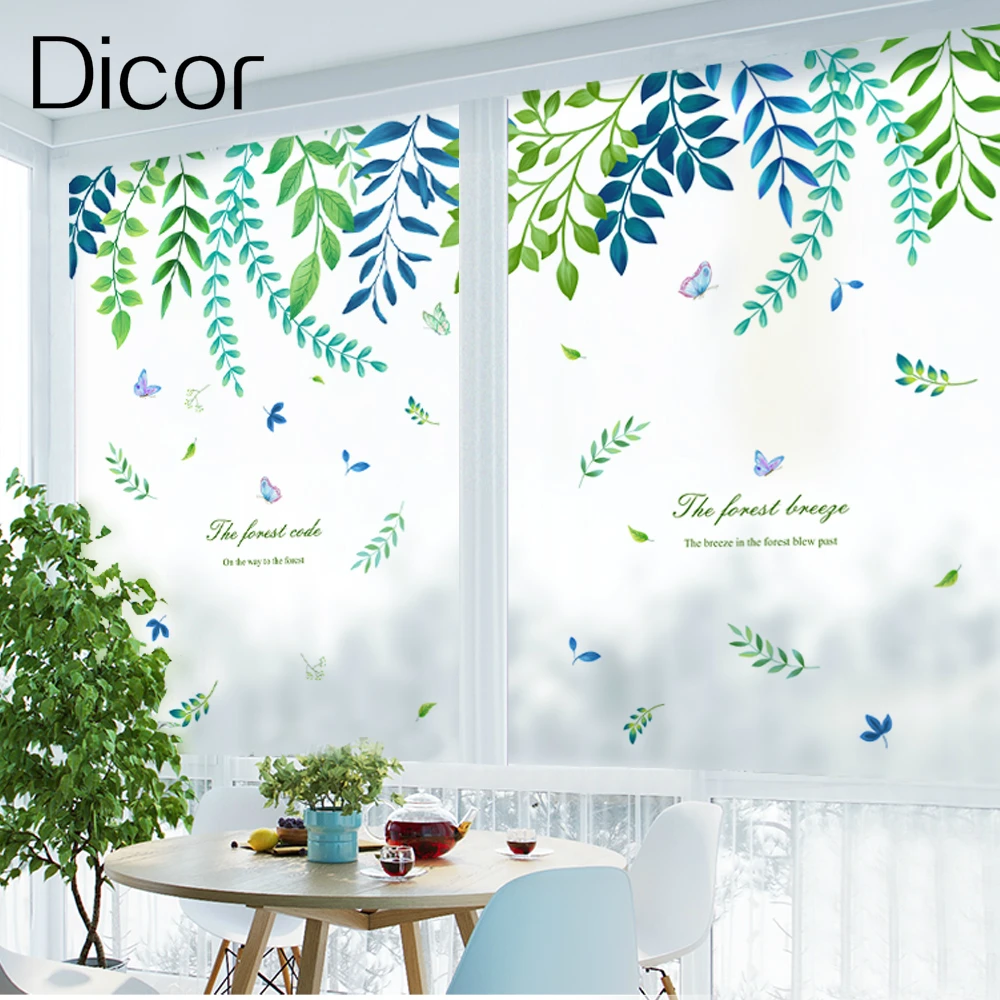 

Butterflies Leaves Dicor Fashion Window Sticker In Decorative Film For Living Room Vinyl Frosted Opaque No Glue Static Cling New