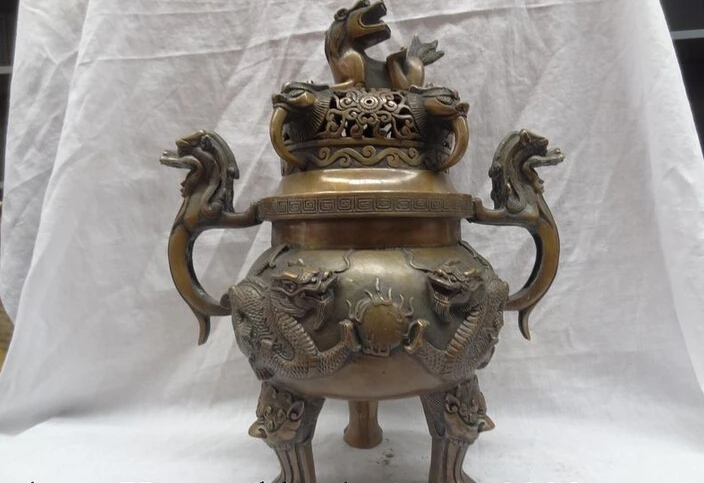 

USPS to USA S1515 14" Folk Tibet Buddhism Bronze Fly Dragon Phoenix Statue Incense Burner Censer B0401