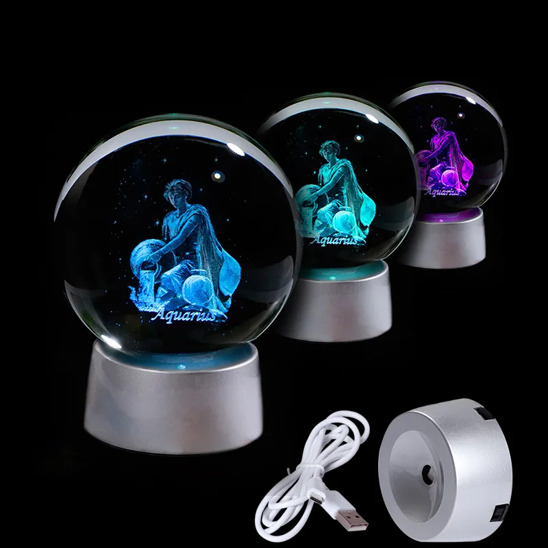 Аквариус 3D Хрустальный шар с лазерной гравировкой, декоративные аксессуары для дома, зодиакальное созвездие, стеклянная сфера