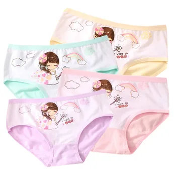 

4pc Retail Girls Soft Pure Cotton Triangle Underwear Pricness Cartoon Underwear Kids Triangle Underwear for 3 To 12 Years