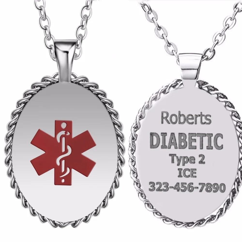 Free Engraving Unisex Stainless steel Oval Emergency Medical Alert ID
