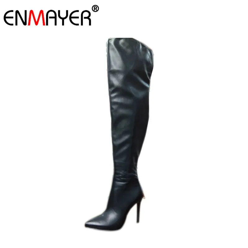 ENMAYER Over-the-Knee Zip Round Toe Extreme High Heels Black Shoes Women Hot Fashion Style Winter Long Boots for Nightclub Party